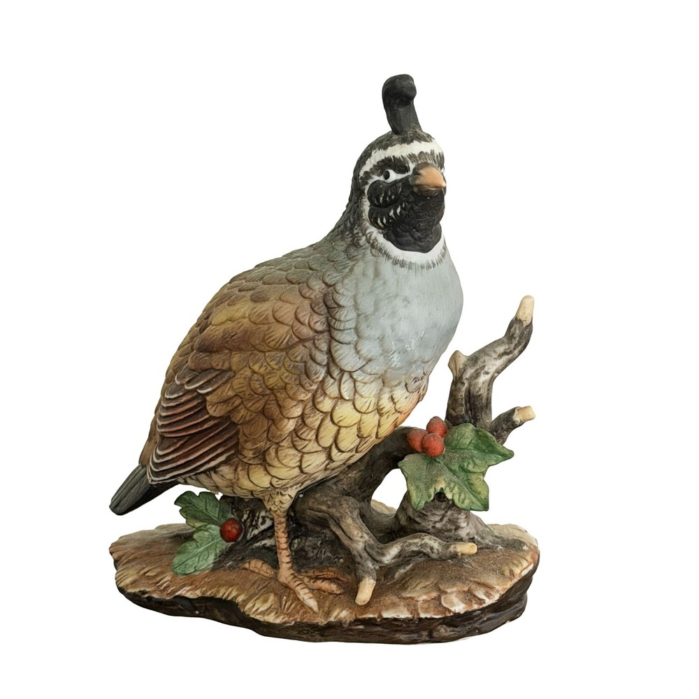 Vintage Homco Quail Bird w/ Holly Figurine Porcelain 6.75" Tall Masterpiece 1981